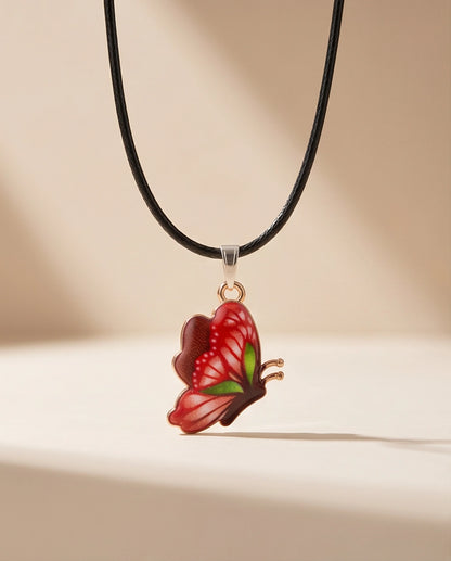 Red & Black Butterfly Cord Necklace