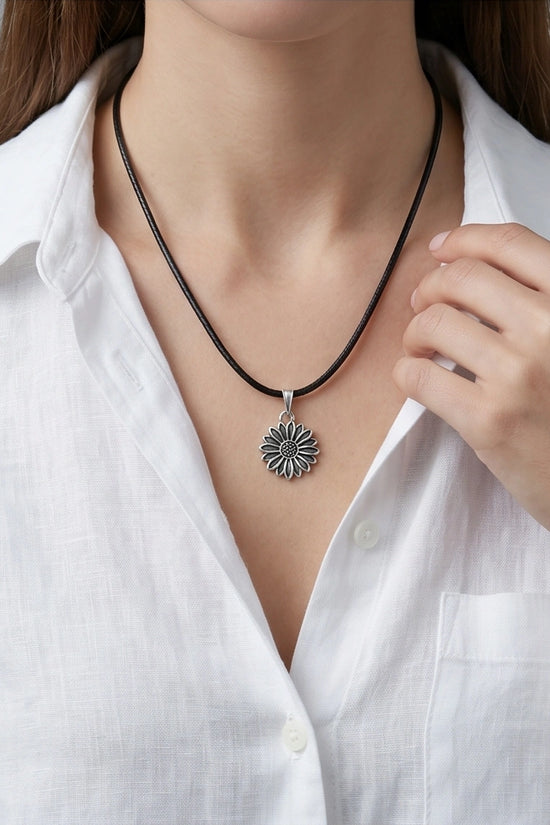 Silver Sunflower Pendant Necklace