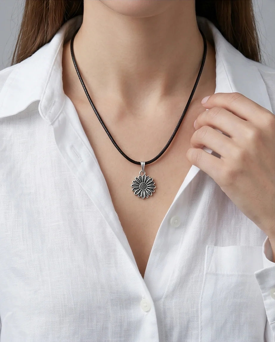 Silver Sunflower Pendant Necklace