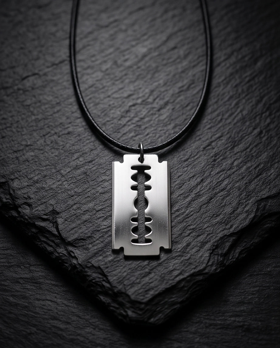 Brushed Silver Razor Blade Cord Necklace