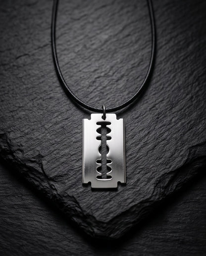 Brushed Silver Razor Blade Cord Necklace