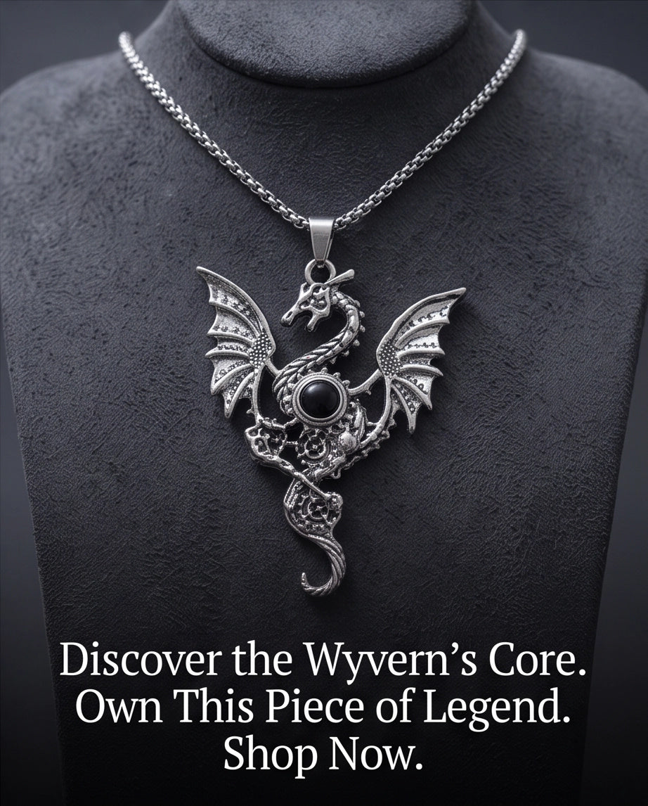 Silver Black Gemstone Dragon Pendant Necklace