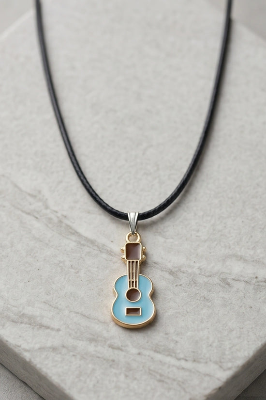 Gold and Light Blue Acoustic Guitar Necklace