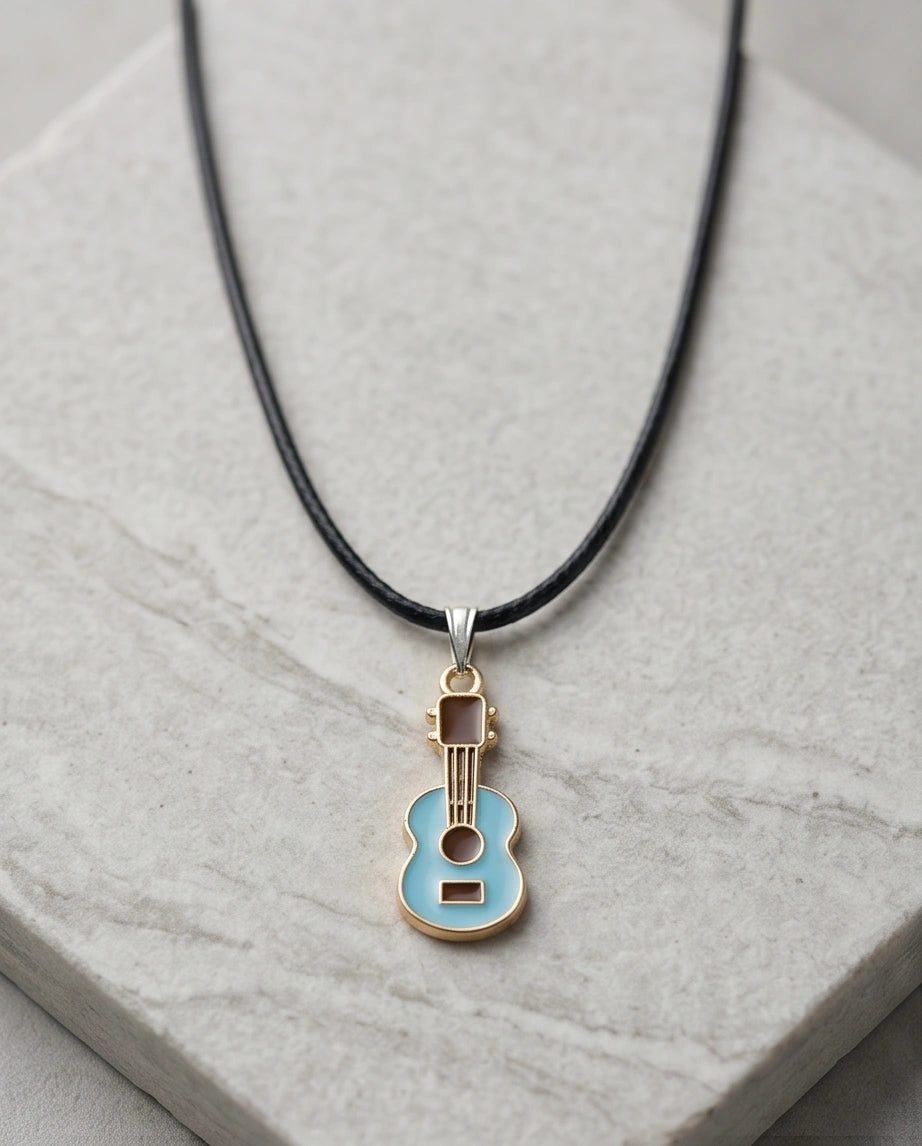 Gold and Light Blue Acoustic Guitar Necklace