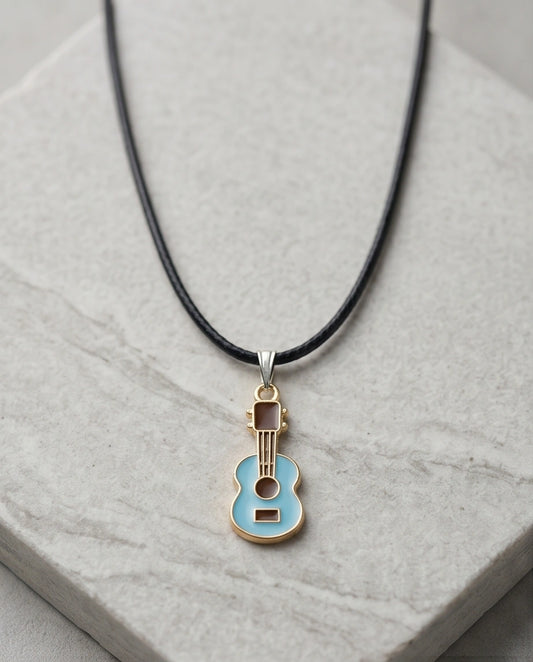 Gold and Light Blue Acoustic Guitar Necklace