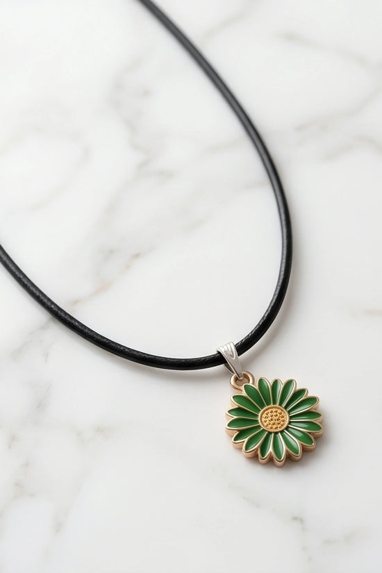 Gold and Green Daisy Pendant Necklace