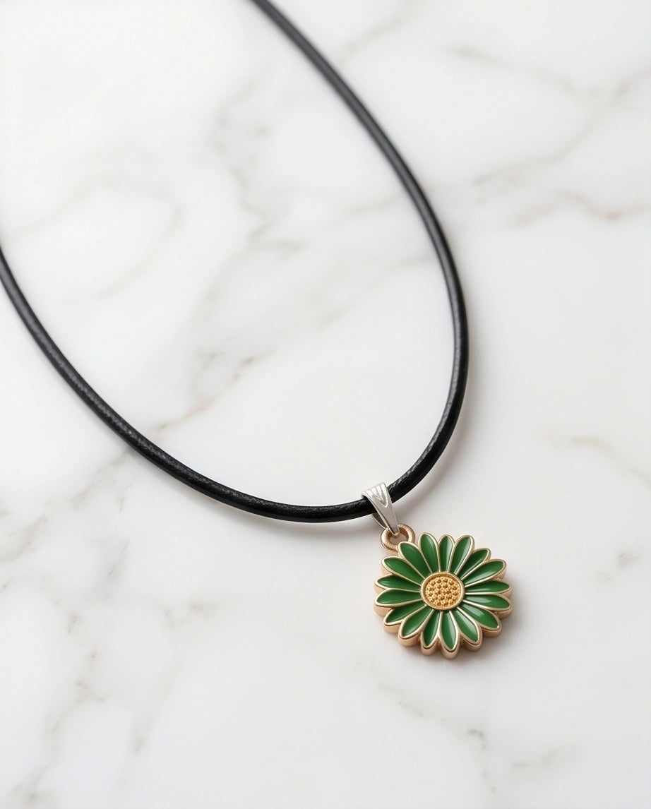 Gold and Green Daisy Pendant Necklace