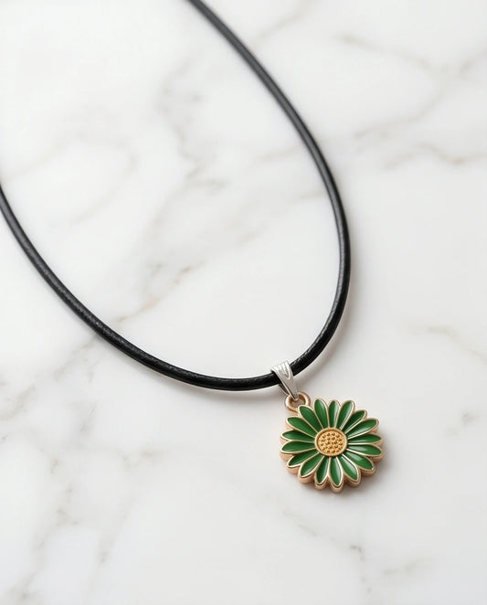 Gold and Green Daisy Pendant Necklace