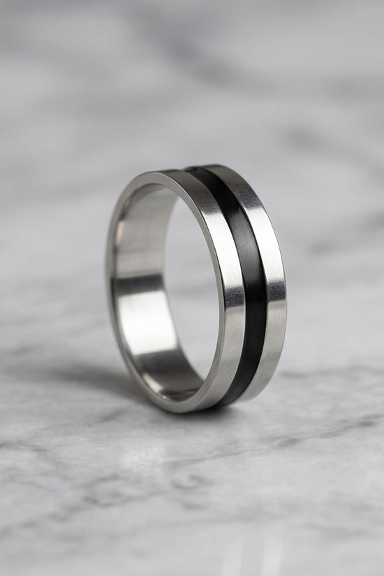 Minimalist Dual-Tone Silver and Black Band Ring
