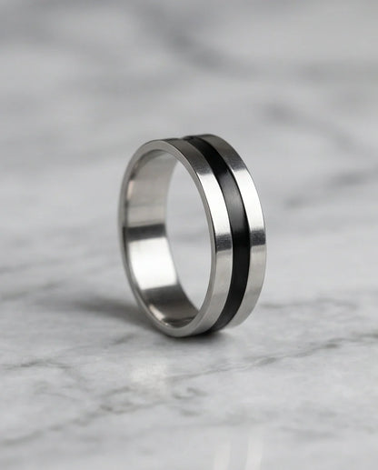 Minimalist Dual-Tone Silver and Black Band Ring