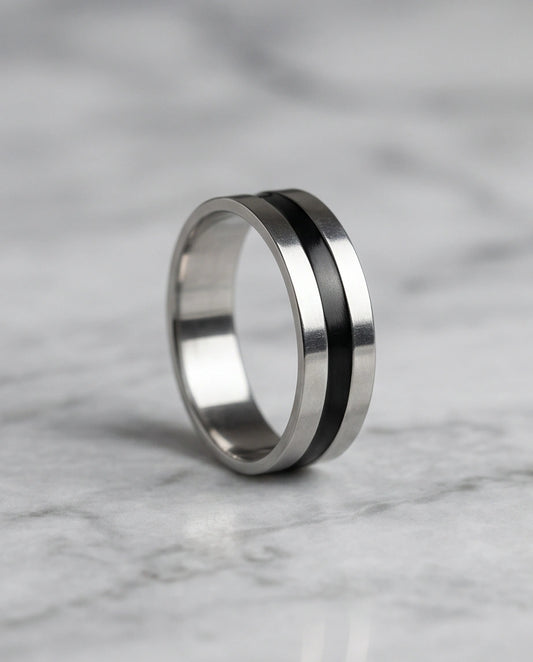 Minimalist Dual-Tone Silver and Black Band Ring