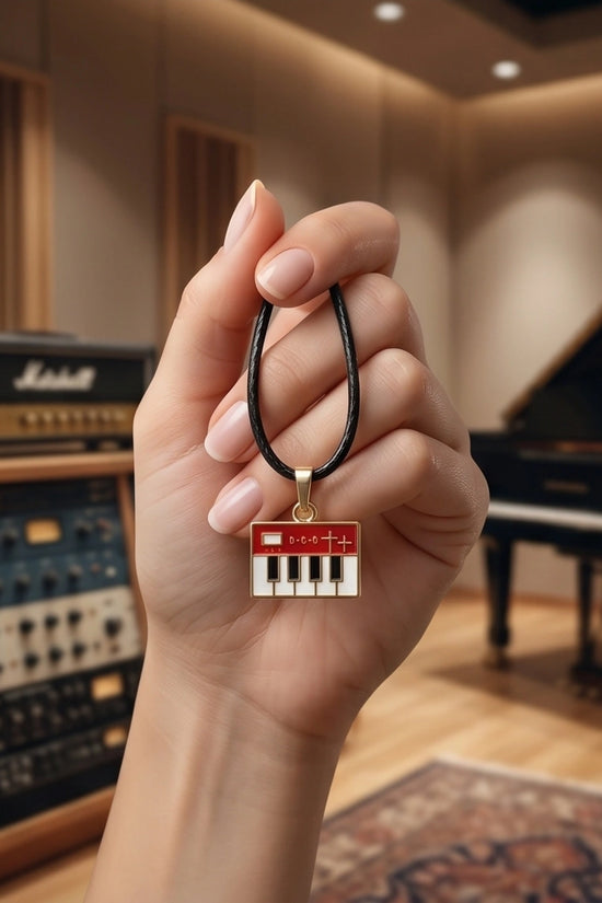 Gold and Red Synthesizer Keyboard Necklace