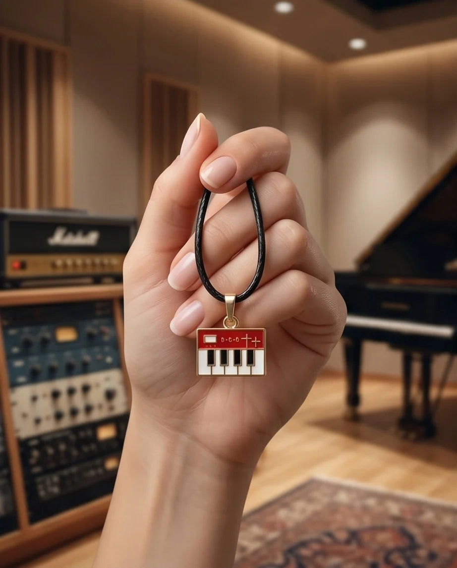 Gold and Red Synthesizer Keyboard Necklace