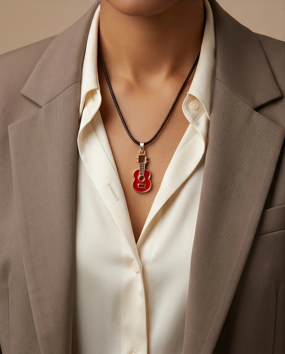 Gold and Red Acoustic Guitar Necklace