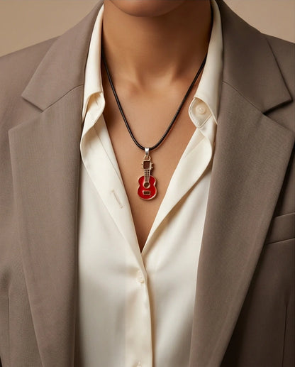 Gold and Red Acoustic Guitar Necklace