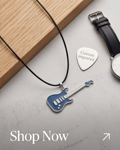 Navy Blue and Silver Electric Guitar Cord Necklace