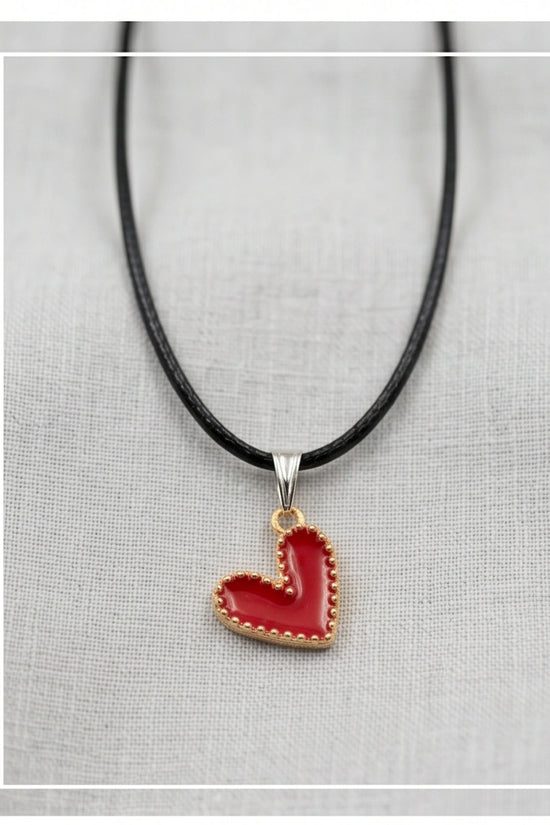 Gold and Textured Red Heart Necklace