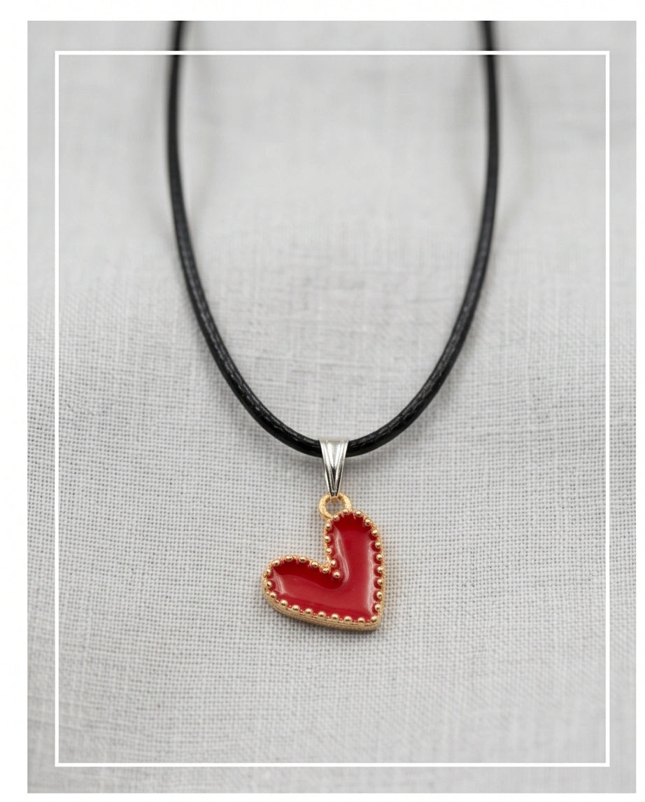 Gold and Textured Red Heart Necklace