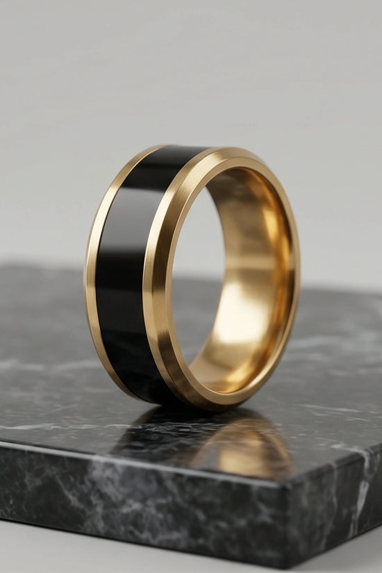 Classic Gold Black Enamel Band Ring