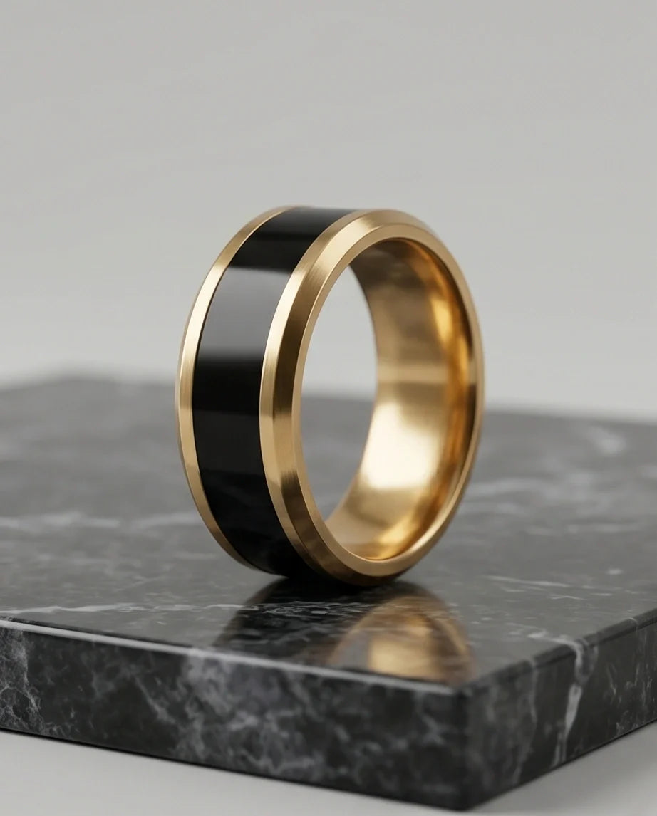 Classic Gold Black Enamel Band Ring