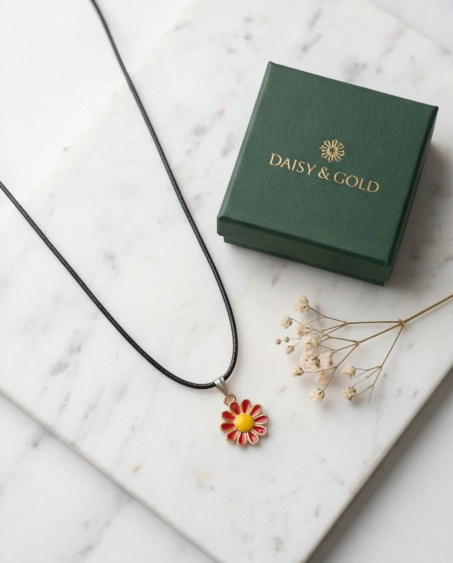 Gold and Red Flower Pendant Necklace
