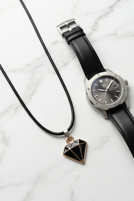 Gold and Black Geometric Diamond Necklace
