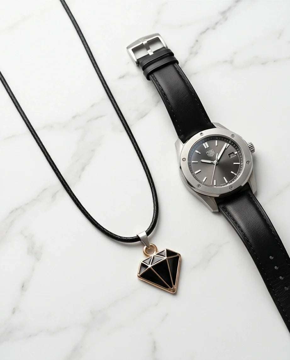 Gold and Black Geometric Diamond Necklace