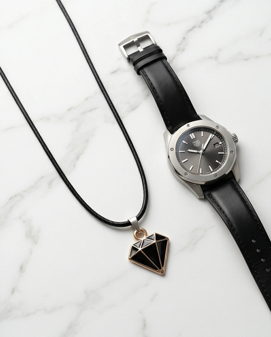 Gold and Black Geometric Diamond Necklace