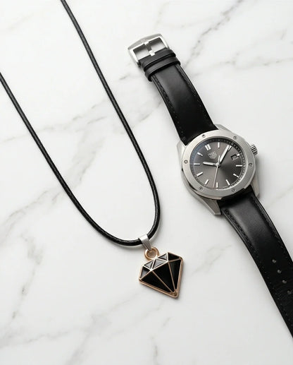 Gold and Black Geometric Diamond Necklace