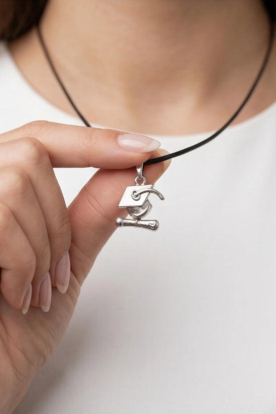 Silver Graduation Cap Pendant Necklace