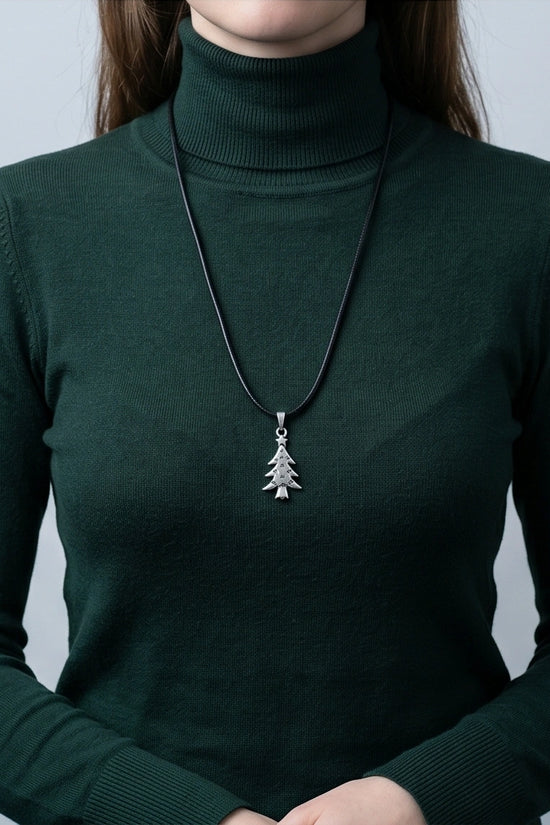 The Starry Pine: Minimalist Matte Silver Christmas Tree Pendant Necklace