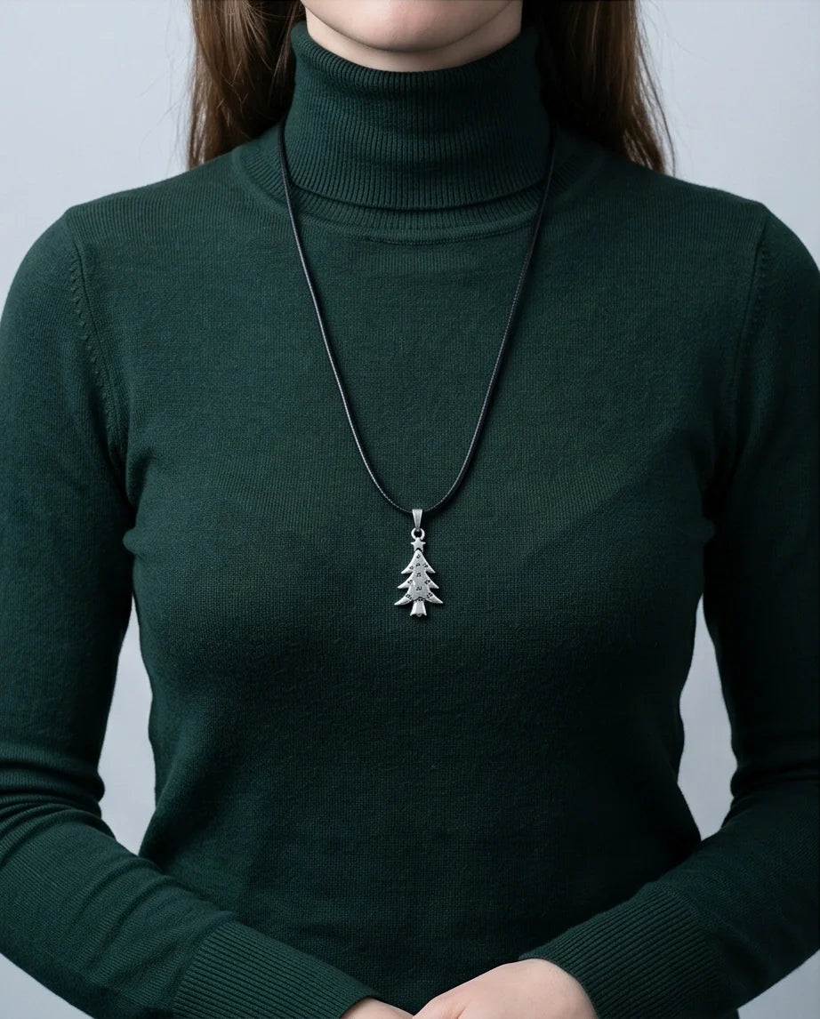 The Starry Pine: Minimalist Matte Silver Christmas Tree Pendant Necklace