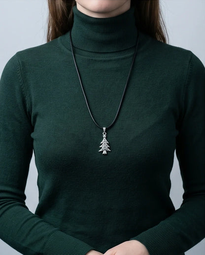 The Starry Pine: Minimalist Matte Silver Christmas Tree Pendant Necklace