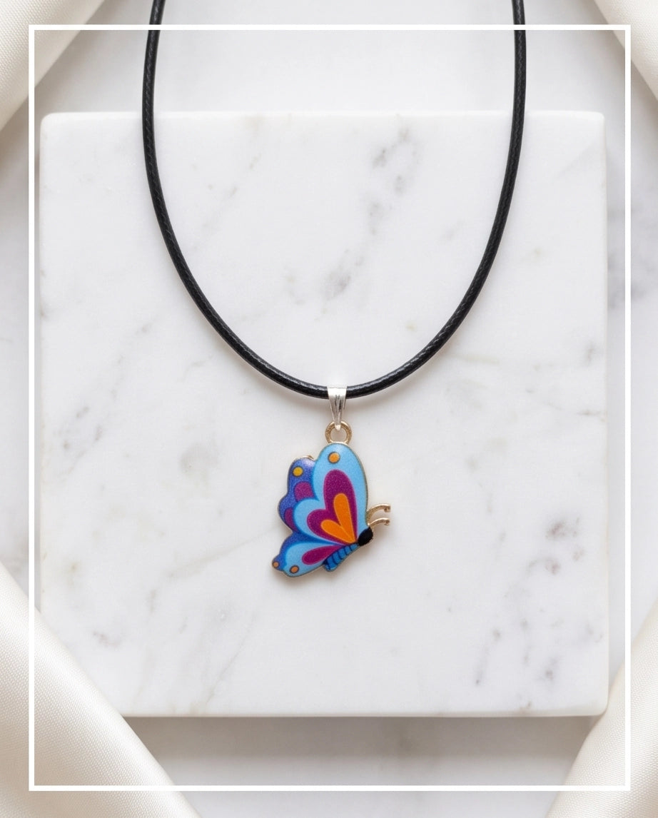 Colorful Side-Profile Butterfly Cord Necklace