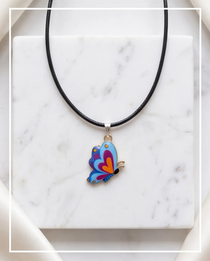 Colorful Side-Profile Butterfly Cord Necklace