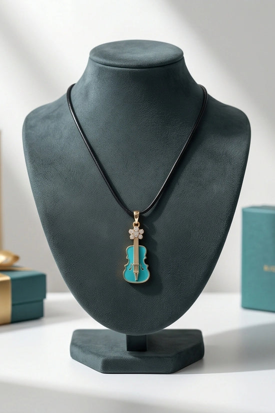 Gold and Turquoise Enamel Violin Necklace