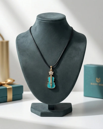 Gold and Turquoise Enamel Violin Necklace