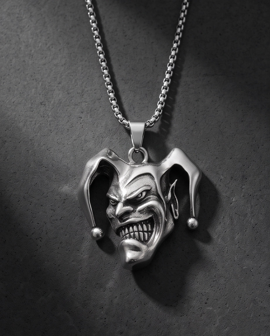 Silver Evil Jester Pendant Necklace