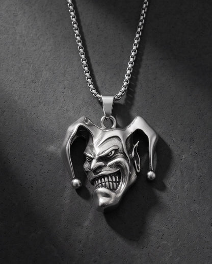 Silver Evil Jester Pendant Necklace