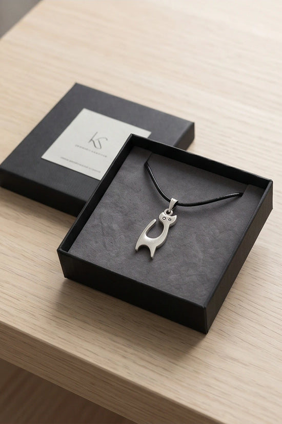 The Mystic Silhouette: Minimalist Matte Silver Cat Pendant Necklace