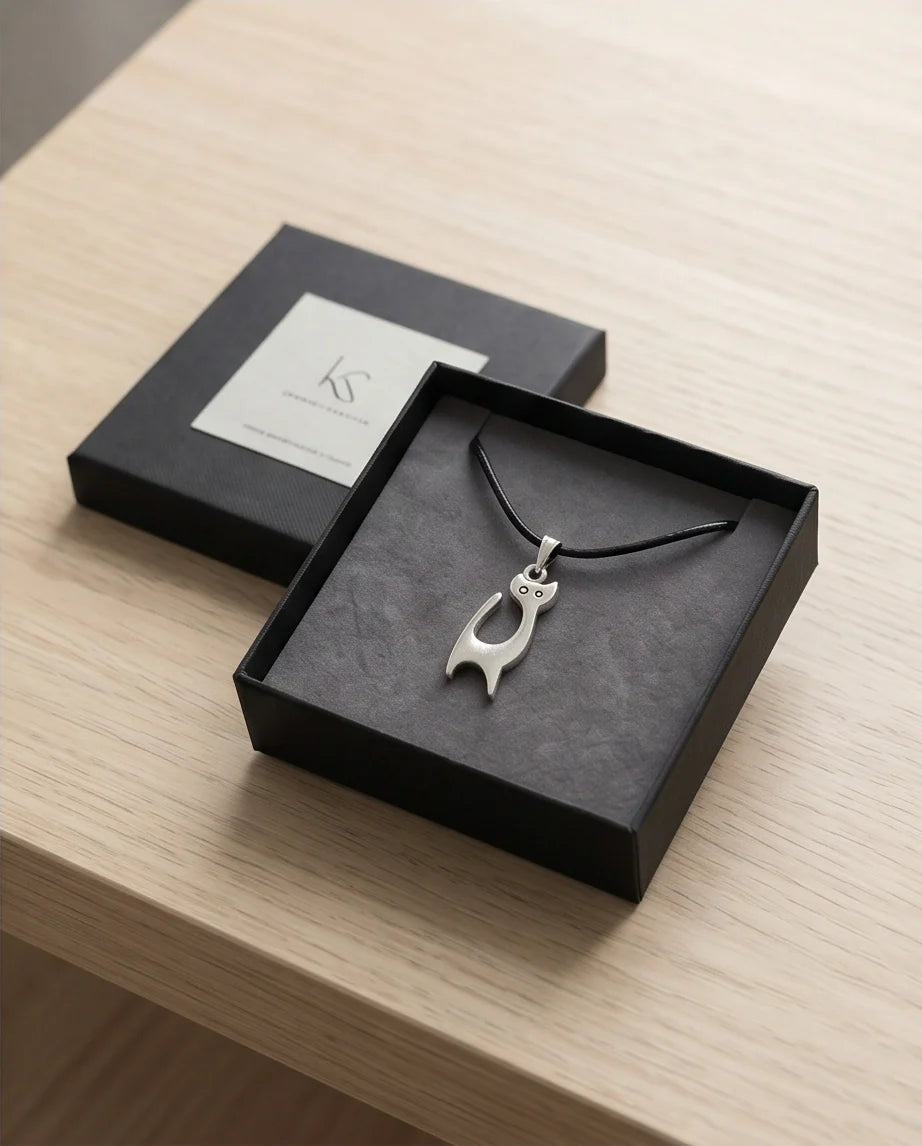 The Mystic Silhouette: Minimalist Matte Silver Cat Pendant Necklace