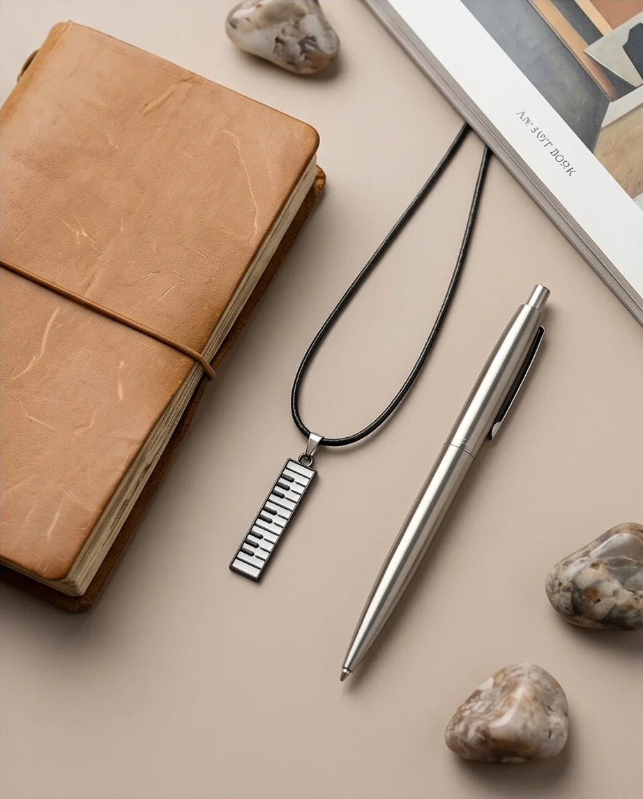 Black and White Piano Key Vertical Necklace
