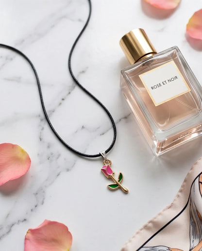 Gold and Pink Rose Pendant Necklace