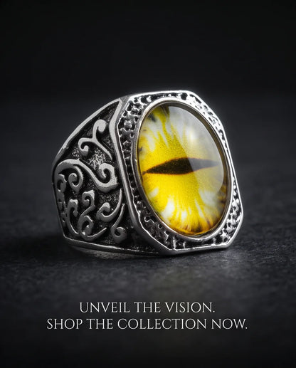 Amber Slit-Pupil Gilded Frame Silver Ring