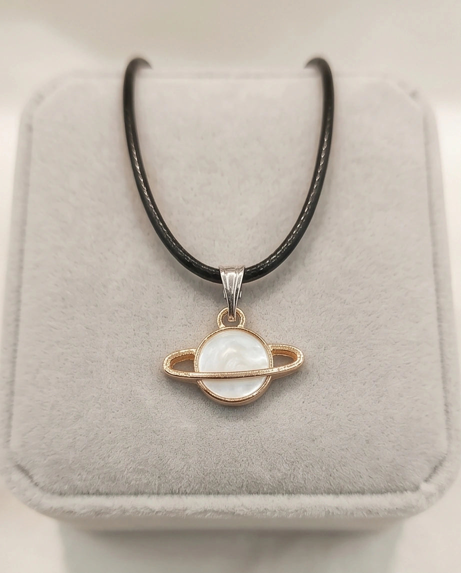 Gold and White Bow Ribbon Necklace