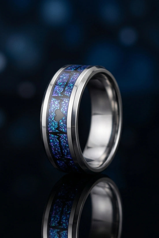 Purple Glitter Heartbeat Band Ring