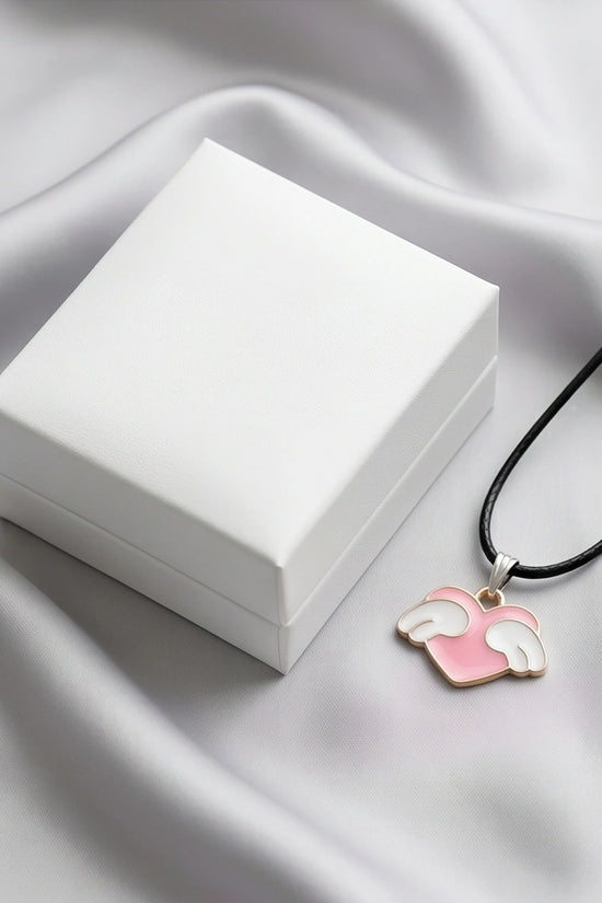 Pink Enamel Angel Winged Heart Pendant Necklace