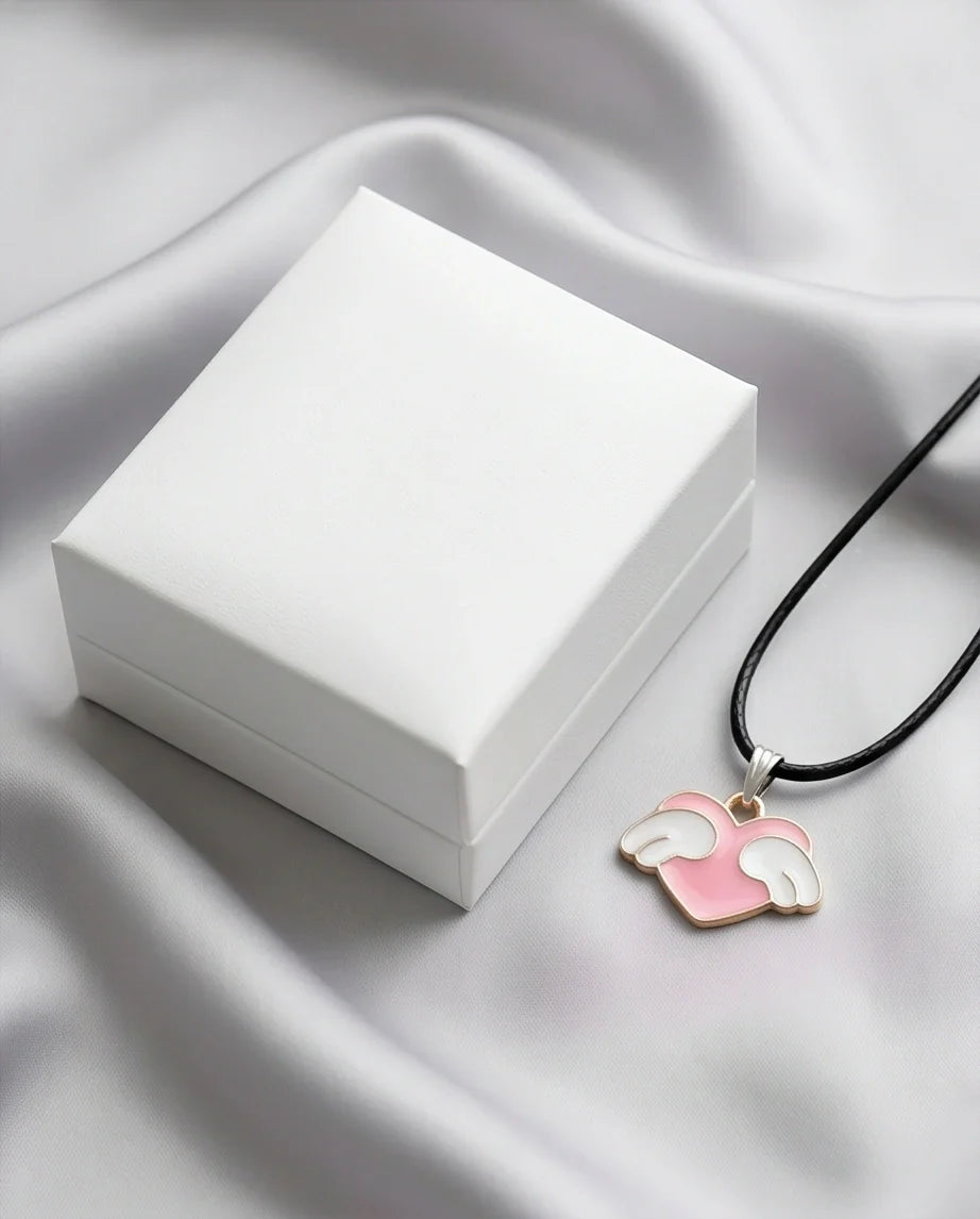 Pink Enamel Angel Winged Heart Pendant Necklace