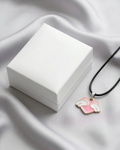Pink Enamel Angel Winged Heart Pendant Necklace