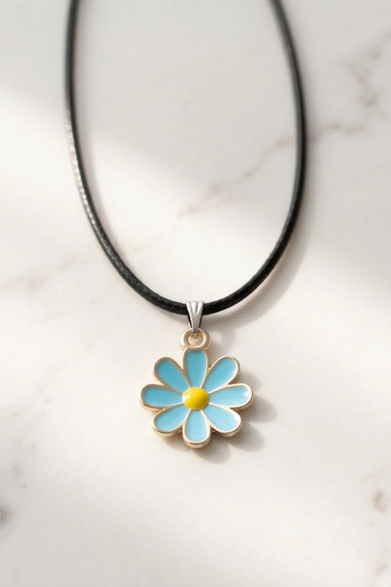 Gold and Pastel Blue Daisy Necklace